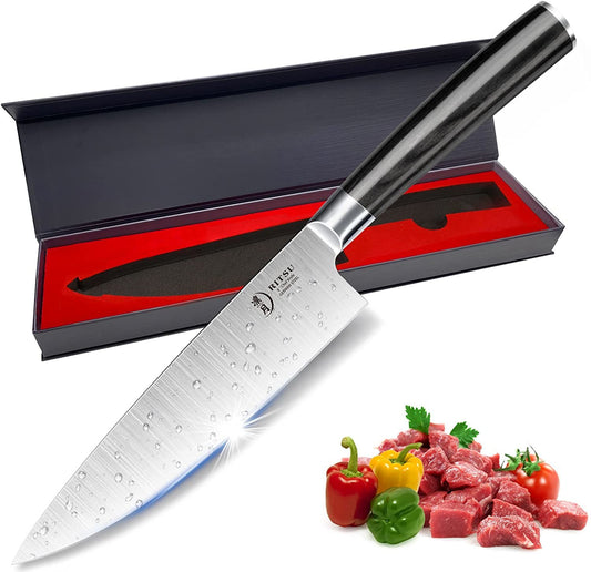 8 Inch Chef's Knife;  Professional Chef Knife;  Razor Sharp Kitchen Knife Made of German High Carbon Stainless Steel EN1.4116 with Premium G10 Handle and Gift Box